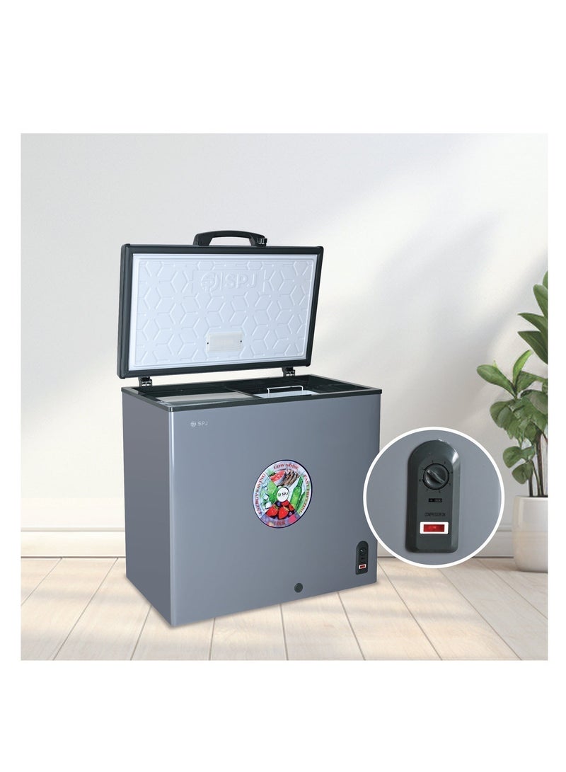 SPJ 200L Chest Freezer, Hard Top Single Door, Energy Saving R600a Compressor, Low Noise, LED Light, Child Lock – Grey - Image 5